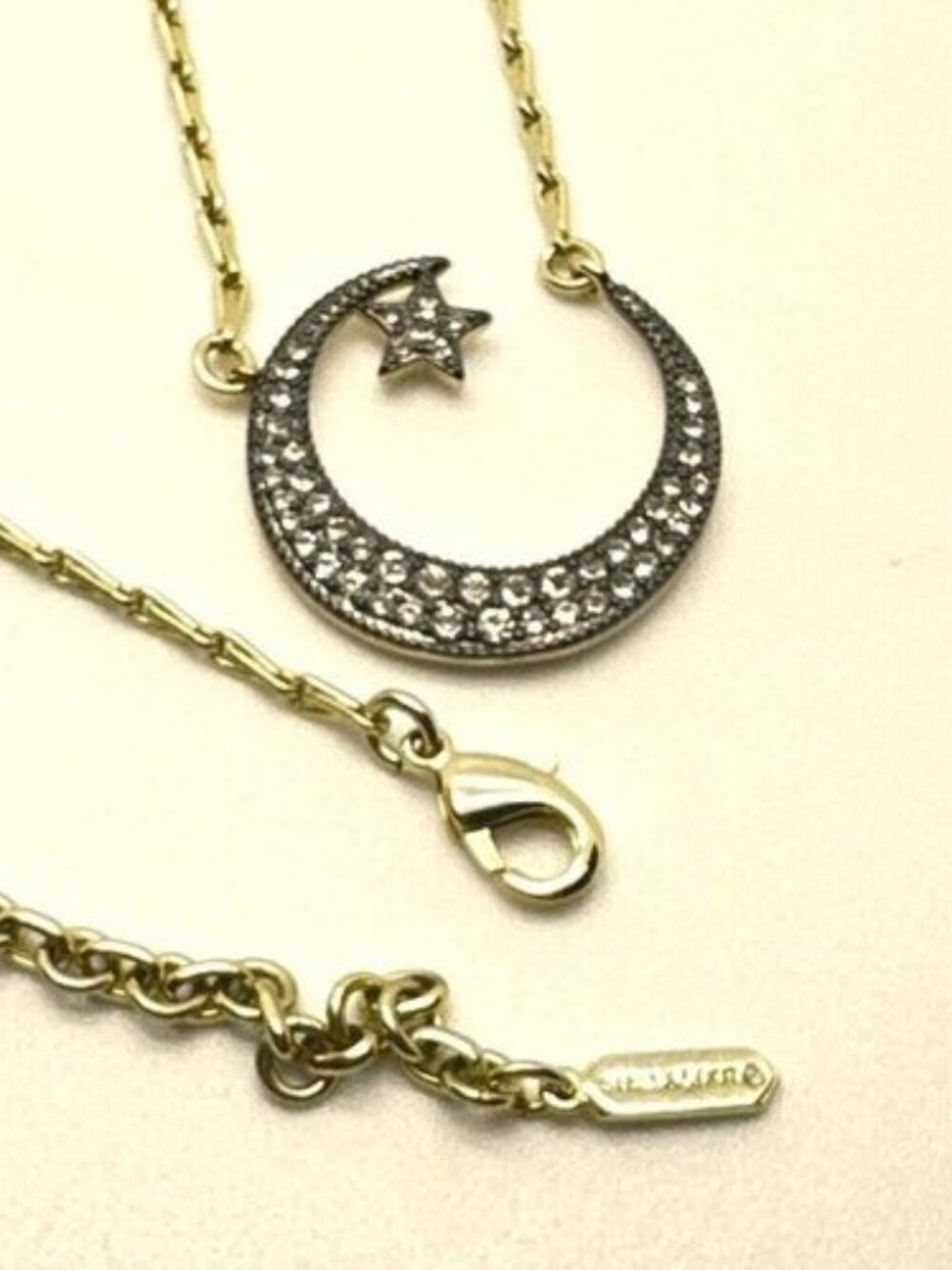 Stella and Dot Necklace Pave Cresent Moon Star Gold Tone Silver Tone - Picture 4 of 4